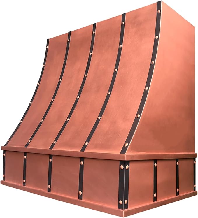 CT Copper Tailor Sloped Copper Vent Hood Wall Mount,42'' W,30''H, 1150 CFM Exhaust Fan,Stainless Steel Vent,LED Light,Dishwasher-Safe Baffle Filters,VH8TR1