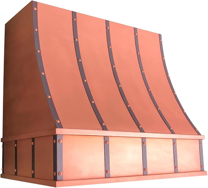 CT Copper Tailor Sloped Copper Vent Hood Island Mount,54'' W,39''H,1260 CFM Exhaust Fan,Stainless Steel Vent,LED Light,Dishwasher-Safe Baffle Filters,VH8TR1