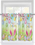 Easter Kitchen Curtains 54 Inches length, Spring Bunny Colorful Rabbit Eggs Butterfly Blue Green Window Treatment Curtain Drapes, Decorative Window Curtains for Bedroom Cafe, 52"x54", 2 Panels