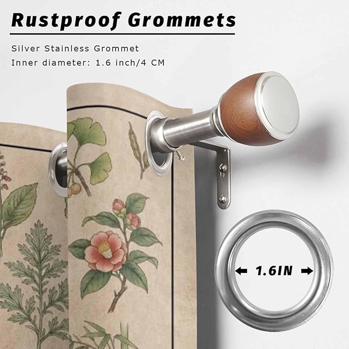 Vintage Outdoor Curtains for Patio Grass Herbal Botanical Garden Plants Waterproof Outside Curtains with Grommet Top Weatherproof Curtain for Cabana Pergola Gazebo, 1 Panel, 54" W x 108" L