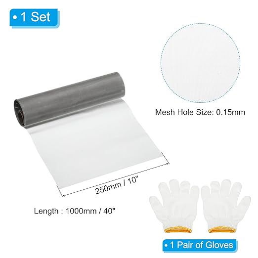 PATIKIL 40" L x 10" W Woven Wire Mesh, 100 Mesh 304 Stainless Steel Air Vent Filter Screen with Gloves for Window Security Vent Cover Filtration Animals Fence