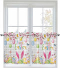 Happy Easter Half Window Curtain 36 Inches Long, Spring Watercolor Bunny Eggs Flower Grey Plaid Window Treatment Curtain Drapes, Small Tier Curtains for Bathroom Over Sink, 27.5"x36", 2 Panels