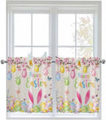 Happy Easter Half Window Curtain 36 Inches Long, Spring Farmhouse Bunny Eggs Flower Beige Window Treatment Curtain Drapes, Small Tier Curtains for Bathroom Over Sink, 27.5"x36", 2 Panels
