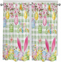 Happy Easter Living Room Curtains 72 Inches length, Spring Bunny Eggs Flower Sage Green Plaid Window Treatment Curtain Drapes, Light Filtering Drapes for Bedroom Laundry Room, 52"x72", 2 Panels