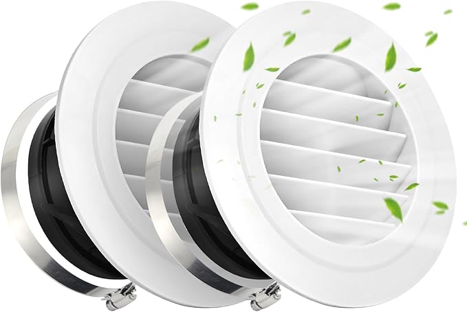Soffit Vents 4 Inch, Round Exhaust Air Vent Cover with Built-in Fly Screen for Bathroom Kithchen Office Home, White 2P 100mm