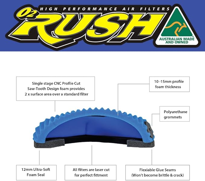 O2 RUSH High-Performance Single-Stage Foam Air Filter fits Sherco 150/250/300/450/500 SE-R SEF-R (2013-2025) – Replaces (OEM 3043) Washable & Reusable