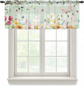 Easter Sheer Valances for Windows 54"x18", Light Filtering Kitchen Curtains Valance, Spring Watercolor Bunny Eggs Tulip Wooden Grain Teal Rod Pocket Chiffon Curtains for Living Room Bedroom Cafe