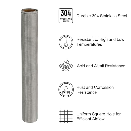 PATIKIL 40" L x 10" W Woven Wire Mesh, 200 Mesh 304 Stainless Steel Air Vent Filter Screen with Gloves for Window Security Vent Cover Filtration Animals Fence