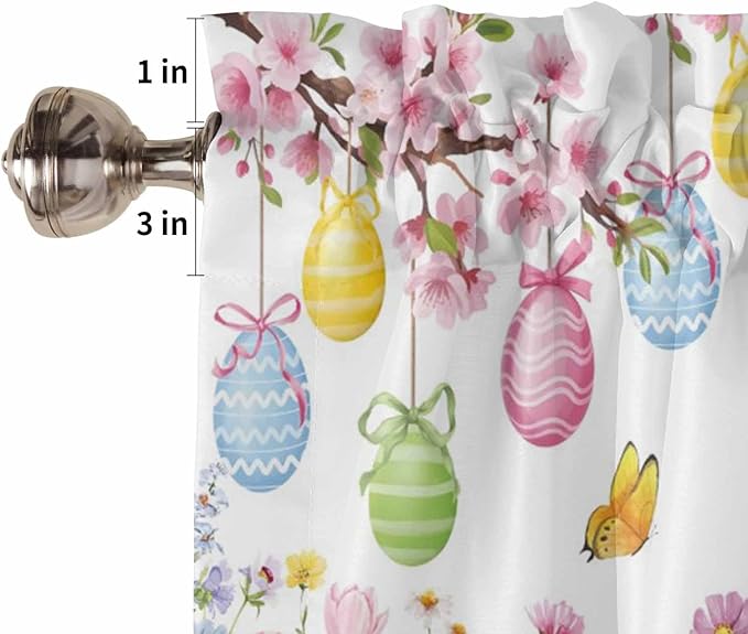 Happy Easter Tier Curtains 45 Inches Long, Spring Watercolor Bunny Eggs Flower Branch Window Treatment Curtain Drapes, Small Curtain Drapes for Bathroom Laundry Room, 27.5"x45", 2 Panels