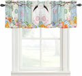 Easter Curtain Valances for Windows, Kitchen Valance Window Treatment, Spring Watercolor Bunny Eggs Wood Grain Teal Blue Light Filtering Block Curtains for Bathroom/Bedroom/Living Room 42'' x 12''