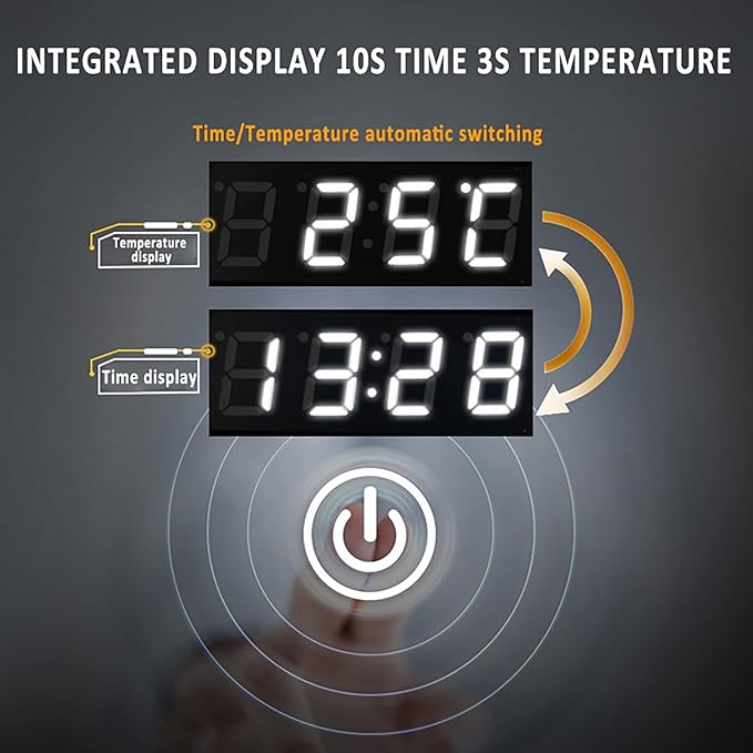 Inner Sand Smart Illuminated LED Bathroom Mirror, Wall Mounted Multifunction Bathroom Vanity Mirror with Dimmable Brightness | Sensor Touch | Demister Pad | Time Temperature(Time+Defog+Dimmable,50x70c