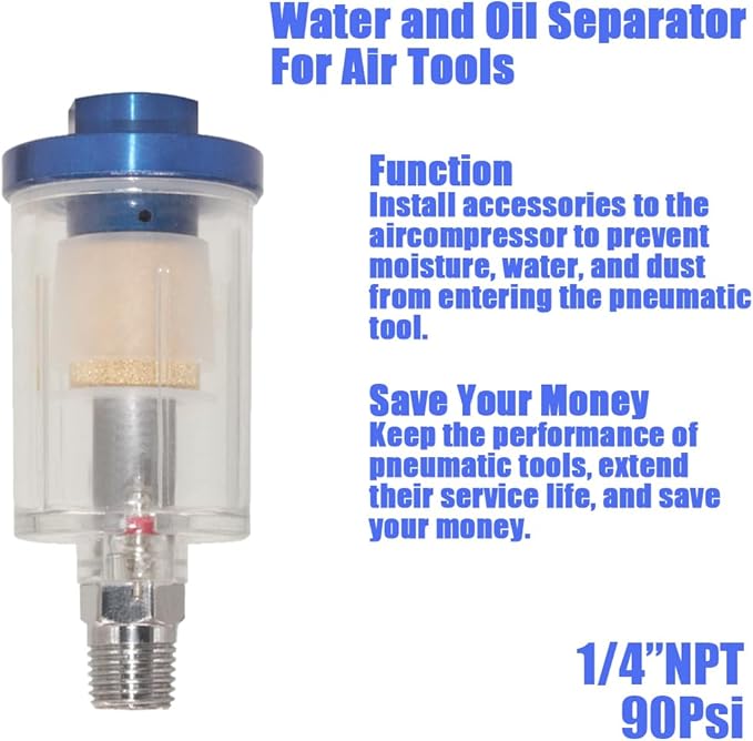 Oil Water Separator for Air Line, 1/4 Inch NPT Inlet and Outlet, Air Compressor Water Separator Filter, Water Separator For Air Compressor Line Dryer 90 PSI (4Pcs)