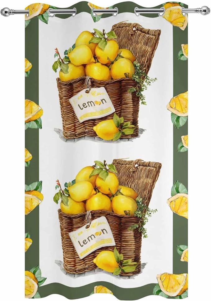 Lemon Outdoor Curtains for Patio Lemons in Baskets Summer Tropical Plants Green Waterproof Outside Curtains with Grommet Top Weatherproof Curtain for Cabana Pergola Gazebo, 1 Panel, 54" W x 84" L