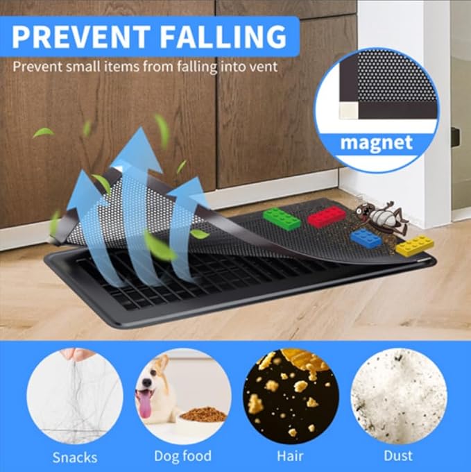4-Pack 5"x11" Powerful Magnetic Vent Covers - Super Strong Neodymium Magnets, No Slip & No Drill Needed - Secure Fit for Floor/Wall/Ceiling Registers - Durable Air Vent Screen (Black, 5x11)