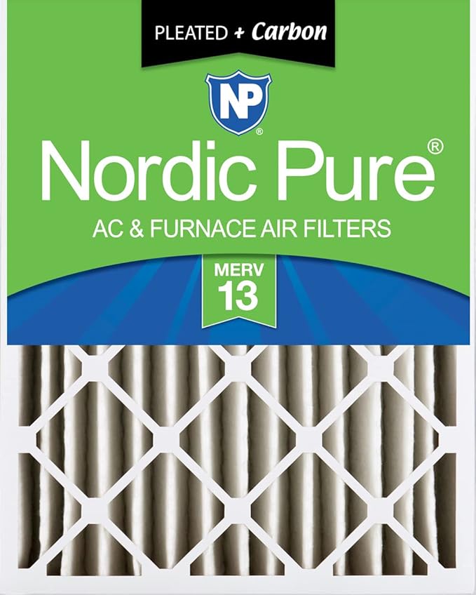 Nordic Pure 20x20x4 (Actual Size: 19 1/2 x 19 1/2 x 3 5/8) Pleated Air Filters MERV 13 Plus Carbon 1 Pack