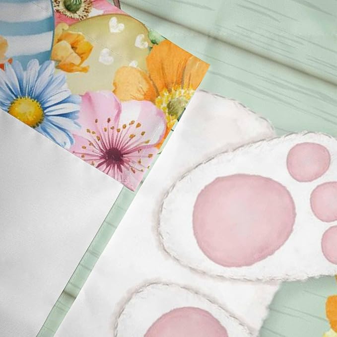 Easter Curtain Valances for Windows, Kitchen Valance Window Treatment, Spring Watercolor Bunny Eggs Wooden Grain Green Light Filtering Block Curtains for Bathroom/Bedroom/Living Room 42'' x 12''
