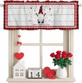 Valentine's Day Valance Curtains for Kitchen, Gnome Red Love Plaid Wood Grain Privacy Rod Pocket Valance Curtain, Light-Filtering Window Treatment for Bedroom Bathroom, 42"x12"