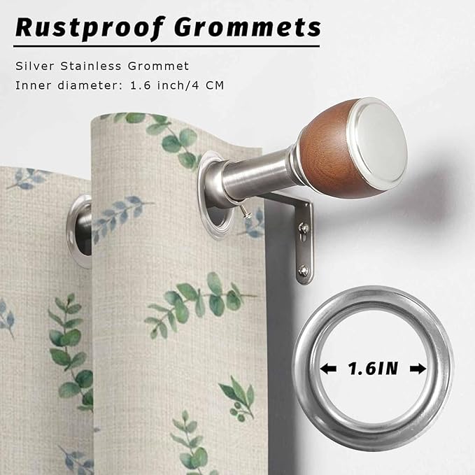 Leaf Outdoor Curtains for Patio Summer Jugal Leaves Pastoral Plant Linen Waterproof Outside Curtains with Grommet Top Weatherproof Curtain for Cabana Pergola Gazebo, 2 Pack, 54" W x 95" L