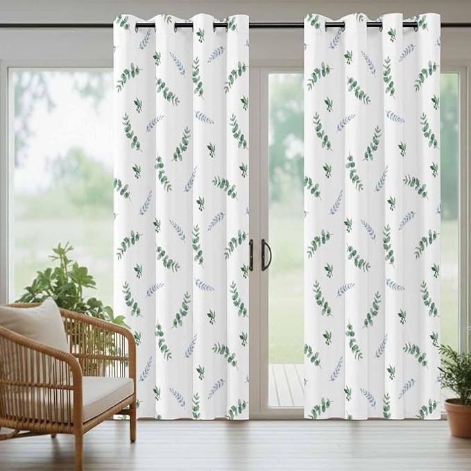 Leaf Outdoor Curtains for Patio Summer Jugal Leaves Pastoral Plant Waterproof Outside Curtains with Grommet Top Weatherproof Curtain for Cabana Pergola Gazebo, 2 Pack, 54" W x 84" L