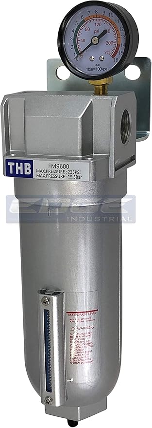HEAVY DUTY INDUSTRIAL GRADE COALESCING FILTER WITH 0.01u MICRON ELEMENT, METAL BOWL, REMOVES 99.98% MOISTURE, VAPOR AND OIL FROM COMPRESSED AIR LINES, AUTO DRAIN (1" NPT, 11oz)