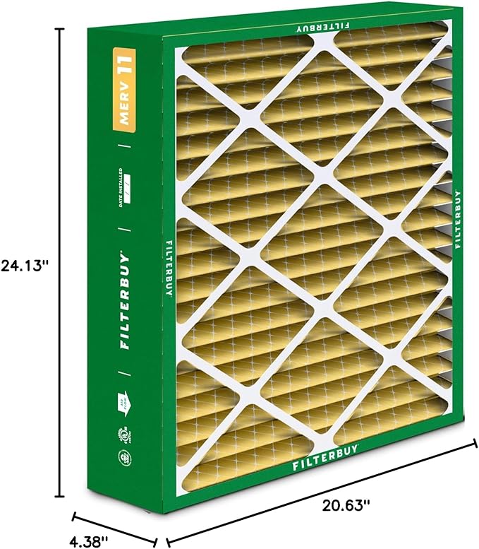 Filterbuy 21x24.5x5 Air Filter MERV 11 Superior Pet & Allergy Defense (2-Pack), Electrostatic Pleated HVAC AC Furnace Filters for Rheem, Ruud, and Protech (Actual Size: 20.63 x 24.13 x 4.38)
