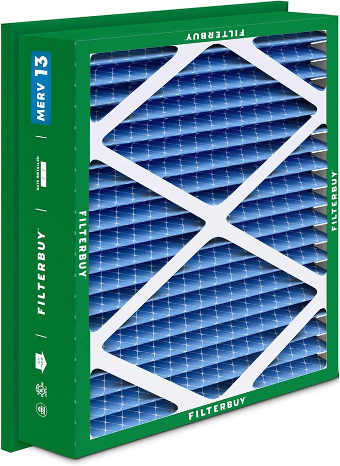 Filterbuy 20x25x5 Air Filter MERV 13 Optimal Smoke & Allergy Defense (2-Pack), Electrostatic Pleated HVAC AC Furnace Filters Replacement for Honeywell Return Grille (Actual Size: 18.38 x 23.38 x 3.69)