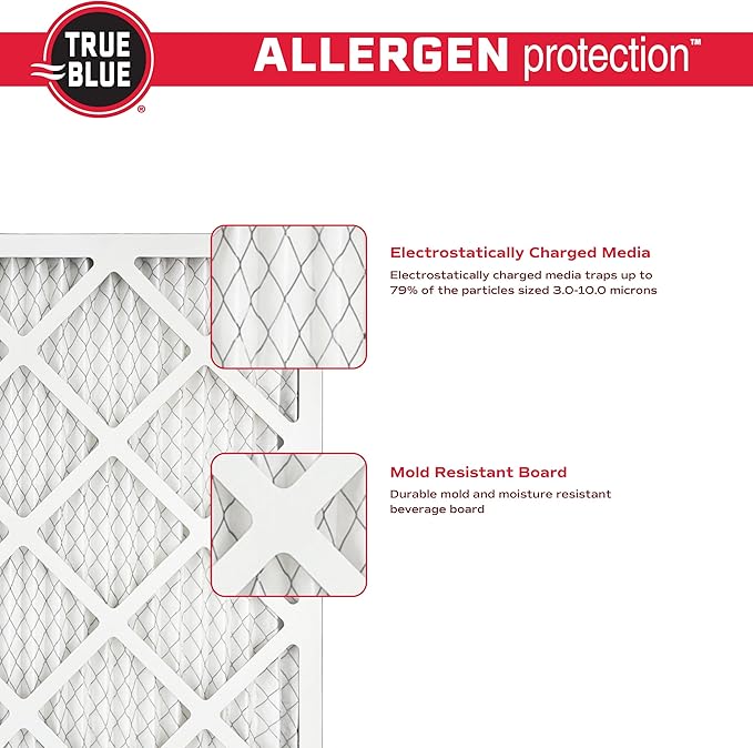 True Blue 12x12x1 MERV 11 Allergen Air Filter (4-Pack) | Electrostatic Pleated HVAC Furnace Air Filter | Replacement Filter for Home Use | Made in USA