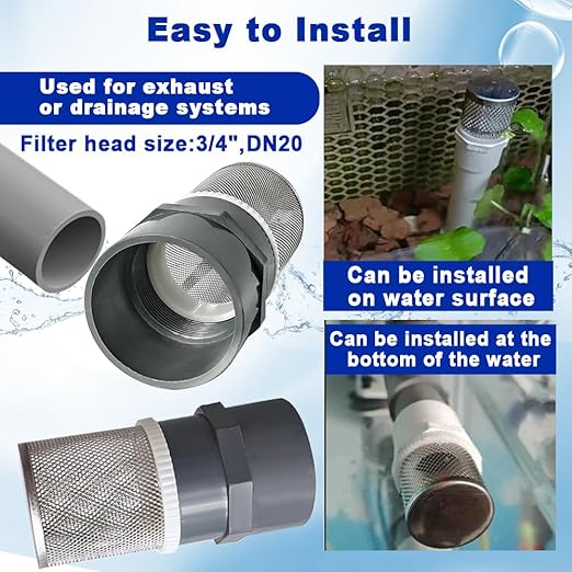 3/4" Stainless Steel Filter Cover Connected to 3/4" DN20 Grey PVC Water Pipe, Suction Strainers Used to Remove Debris and Reduce Solid Entry(1pcs)