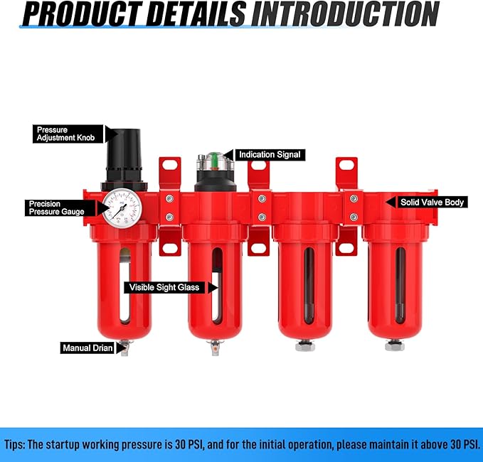 3/8" NPT Industrial Grade 4 Stage Aluminum Air Drying System, Coalescing Filter, Particulate Filter, Double Desiccant Dryer and Air Regulator,Manual Drain For Plasma Cutter and Paint Spray