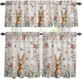 Kitchen Curtains Tiers and Valance Set of 3, Easter Light Filtering Window Curtain Set, Spring Bunny Butterfly Botanical Wooden Grain Rod Pocket Curtain Drapes for Cafe, Living Room, 24 Inches Tiers