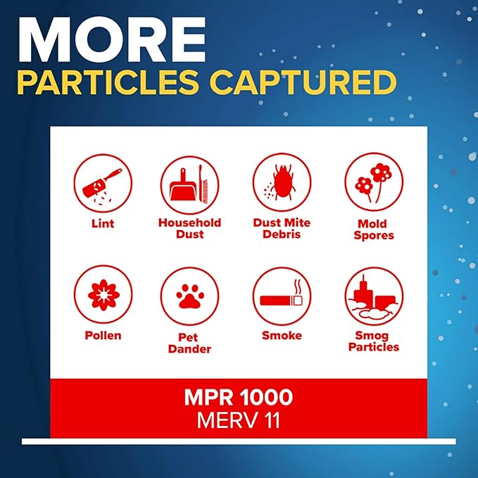 Filtrete 12x12x1 AC Furnace Air Filter, MERV 11, MPR 1000, Micro Allergen Defense, 3-Month Pleated 1-Inch Electrostatic Air Cleaning Filter, 6 Pack (Actual Size 11.81x11.81x0.81 in)