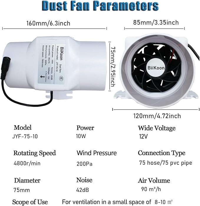 3 Inch 53 Cfm Inline Duct Ventilation Fan HVAC Exhaust Intake Fans 12V 10W Vent Blower for Hydroponics Grow Tent Attic Kitchen (Color : Adjustable Speed, Size : 10w)