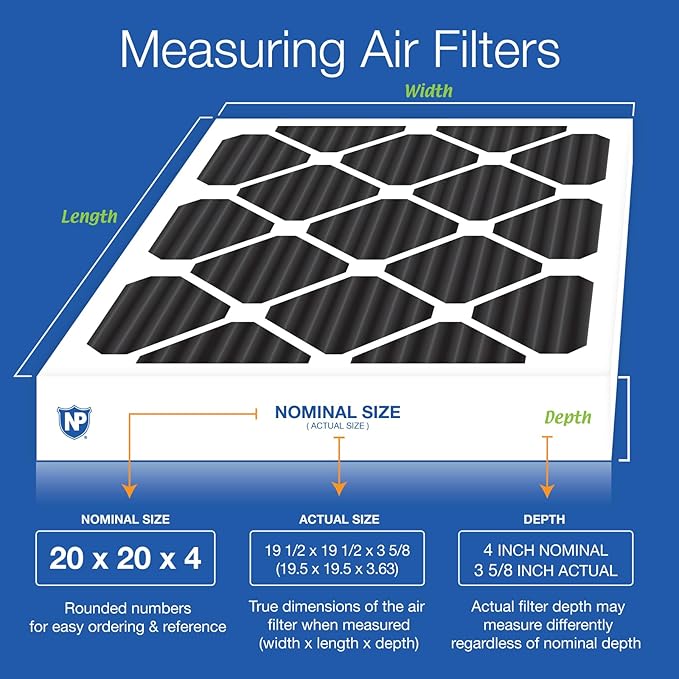 Nordic Pure 20x20x4 (19 1/2 x 19 1/2 x 3 5/8) Pure Carbon Pleated Odor Reduction Merv 8 Furnace Filters 2 Pack