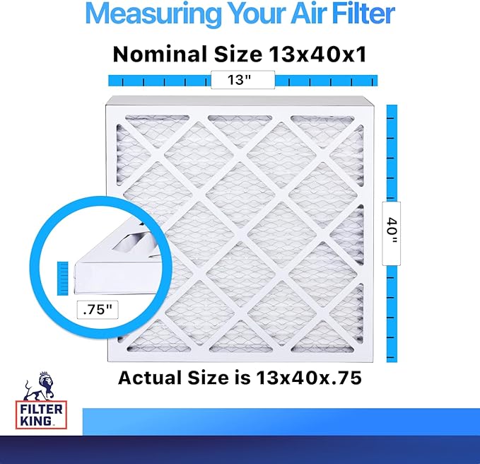 Filter King 13x40x1 Air Filter | 4-PACK | MERV 8 HVAC Pleated A/C Furnace Filters | MADE IN USA | Actual Size: 13 x 40 x .75"