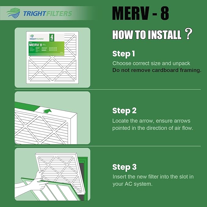 20x24x1 Air Filter 4 Pack, MERV 8 Pleated Dust Defense Air Filters Replacement Air Conditioner HVAC AC Furnace Filter, Durable and Lightweight