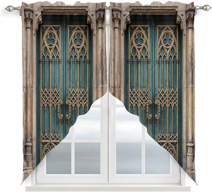 Turquoise Vintage Door Swag Valances for Windows, Countryside Barn Abstract Art Rod Pocket Kitchen Curtains Valance, Small Window Curtains Swag for Cafe Bathroom Living Room, 2 Panels, 28x36 inch