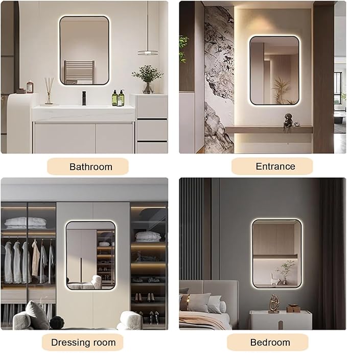 Bathroom Mirror with LED Lights，Bathroom Led Mirror ，Backlit Bathroom Mirror ，Smart Modern Bathroom Vanity Mirror，with Touch Sensor/Demister pad，Adjustable Lights(A,W70*H90cm/W27.6*H35.4IN)