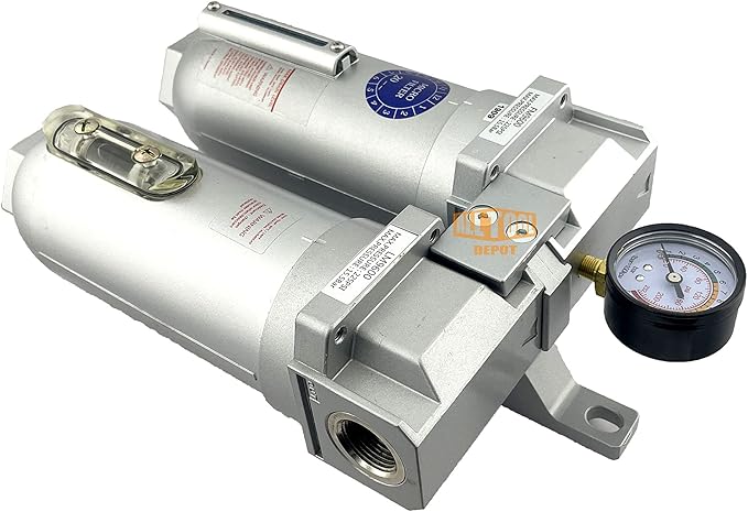 1" NPT SUPER DUTY Industrial Grade 2 Stages Coalescing Filter Desiccant Dryer System For Compressed Air Lines, Metal Bowls, Great For Paint Spray And Plasma Cutter