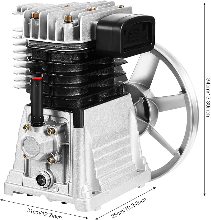 Air Compressor Pump Head, 3hp Air Compressor Pump-Head, 2200w Portable 66Gal/Min 10.24in Pulley Outer Diameter Aluminum Painting Transfer Pumps W/Air Filter Muffler, Extended Cylinder