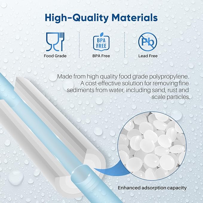PUREPLUS 5 Micron 20" x 2.5" Whole House Sediment Home Water Filter, 20-inch Sediment Pre-Filtration, Replacement Cartridge Aqua Pure AP110-2C, Pentek P1-20/SP-P1-20/PX01-20, Watts FPMB5-20, 6Pack