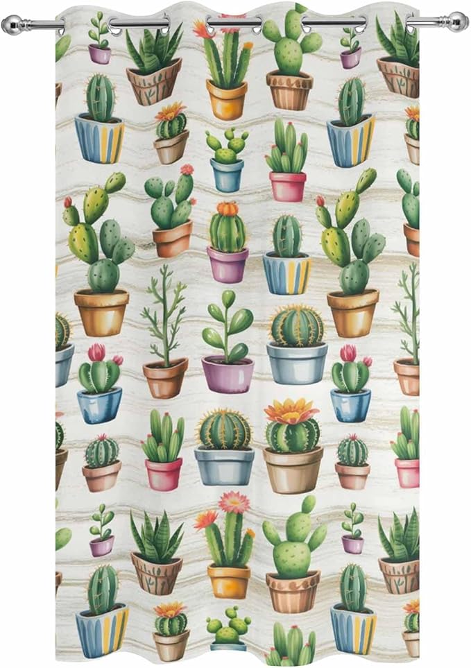 Summer Cactus Outdoor Curtains for Patio Cactus Tropical Plant Wooden Waterproof Outside Curtains with Grommet Top Weatherproof Curtain for Cabana Pergola Gazebo, 1 Panel, 54" W x 84" L