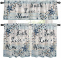 Vintage Farmhouse Kitchen Curtains Set 3 Piece for Windows, Rod Pocket Valance and Tier Set 36 Inch Length, Blue Country Texas Star Vines Wooden Light Filtering Cafe Curtains for Living Room Bathroom