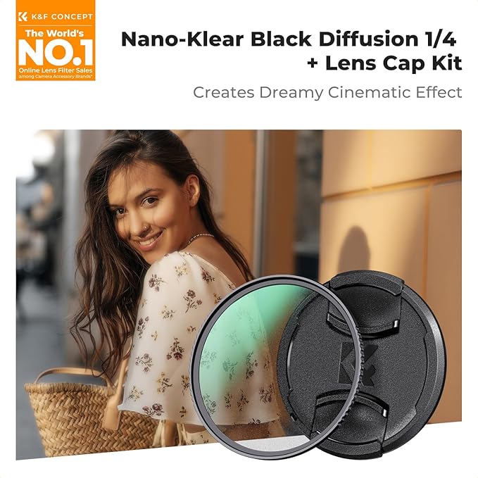 K&F CONCEPT 40.5mm Black Diffusion 1/4 Filter + Lens Cap, Mist Cinematic Effect Filter with 18 Multi-Layer Coatings for Video/Vlog/Portrait Photography (K-Series)
