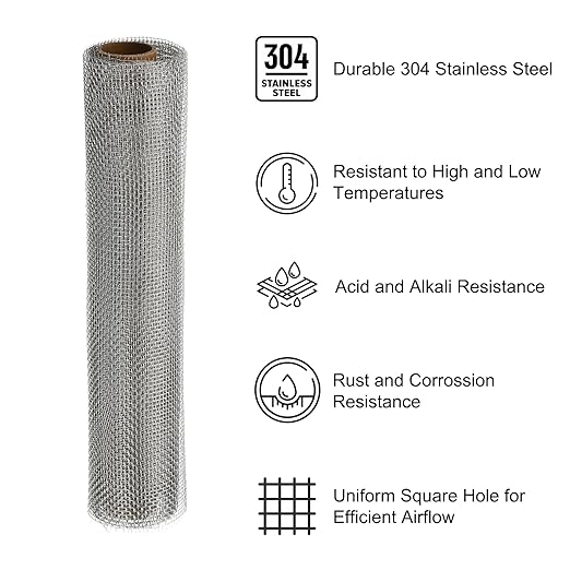 PATIKIL 40" L x 10" W Woven Wire Mesh, 12 Mesh 304 Stainless Steel Air Vent Filter Screen with Gloves for Window Security Vent Cover Filtration Animals Fence