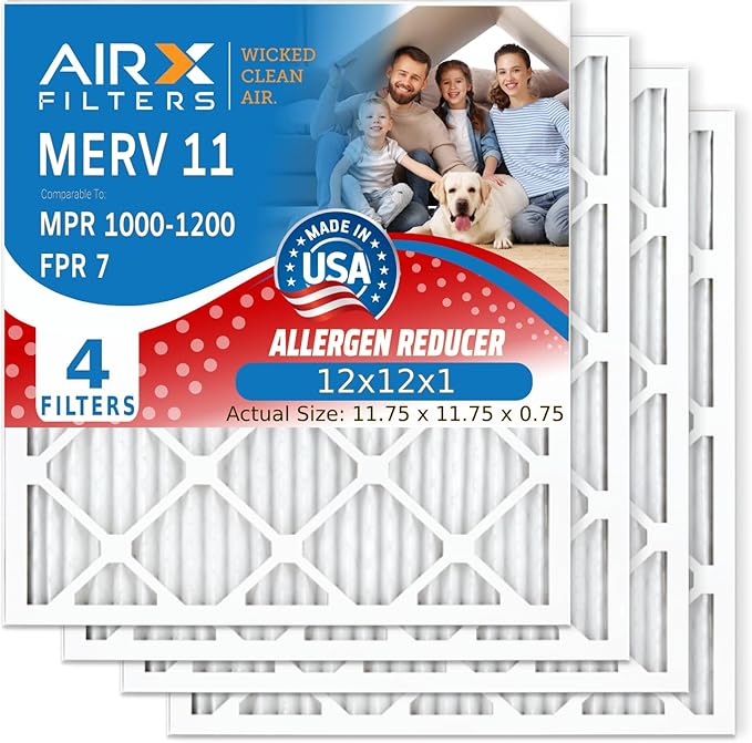 AIRX FILTERS WICKED CLEAN AIR. 12x12x1 Air Filter MERV 11 Electrostatic Pleated Air Conditioner Filter 4 Pack HVAC AC Furnace Filters