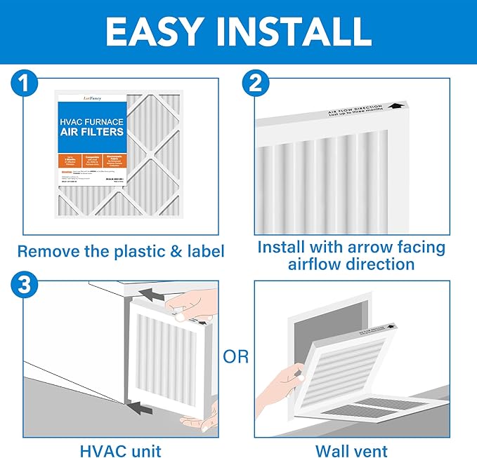 LotFancy 16x20x1 Air Filter MERV 8 4-Pack, Electrostatic Pleated Furnace & AC Filter, Captures Dust, Pet Hair, Pollen, Actual Size: 15.75"x19.75"x0.75