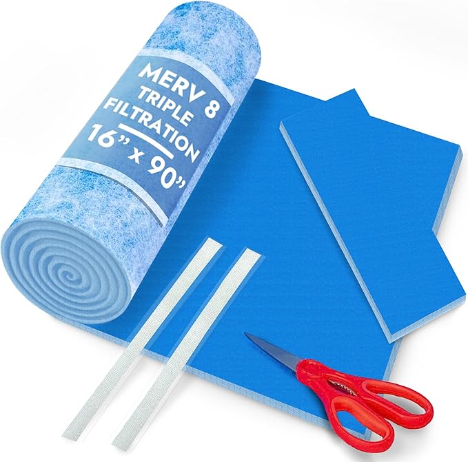 NORTHWEST ENTERPRISES Air Vent Filters - Cut to Size Floor Vent Filters for home - MERV 8 Electrostatic Cut to Fit Air Filter Roll & Adhesive Hook Tape (MERV 8-16" x 90" Triple Filtration)