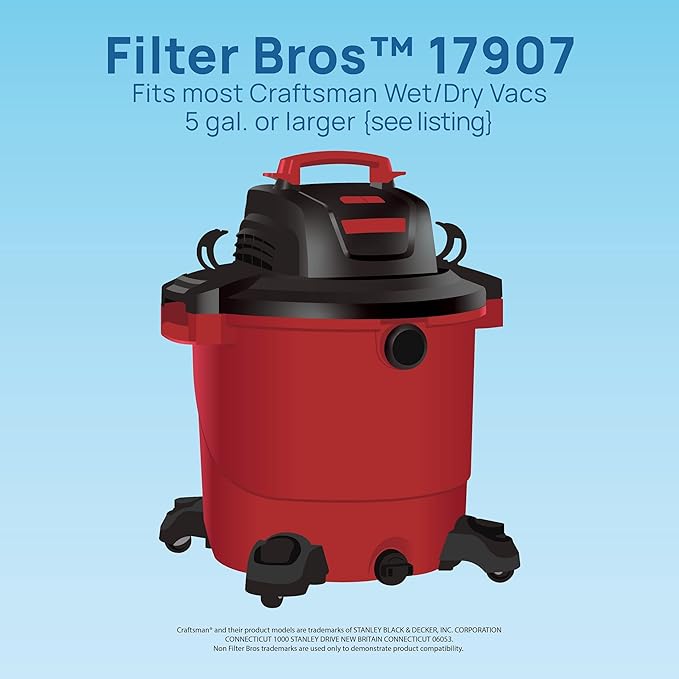 Filter Bros 17907 Fine Dust Replacement Fits Craftsman Shop Vacuums 5 Gal Plus