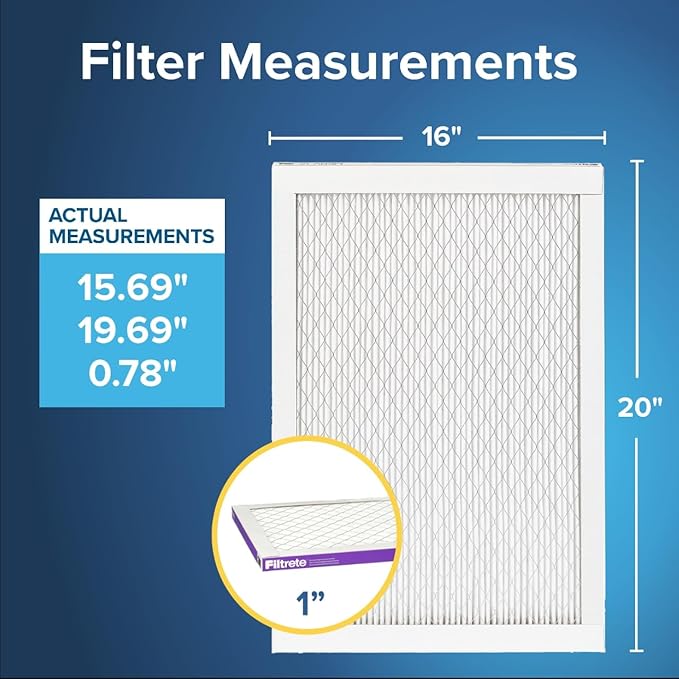 Filtrete 16x20x1 AC Furnace Air Filter, MERV 12, MPR 1500, CERTIFIED asthma & allergy friendly, 3 Month Pleated 1-Inch Electrostatic Air Cleaning Filter, 6-Pack (Actual Size 15.69x19.69x0.78 in)
