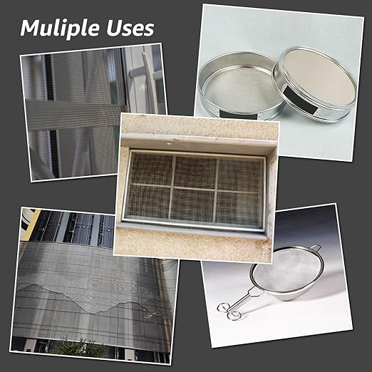 2 Pack 12"x24" Wire Mesh, 5 Mesh Crimped Stainless Steel Mesh, Never Rust Sturdy Metal Mesh Screen for DIY Projects, Vent, Cage, Garden, Window Screen, Filter Mesh